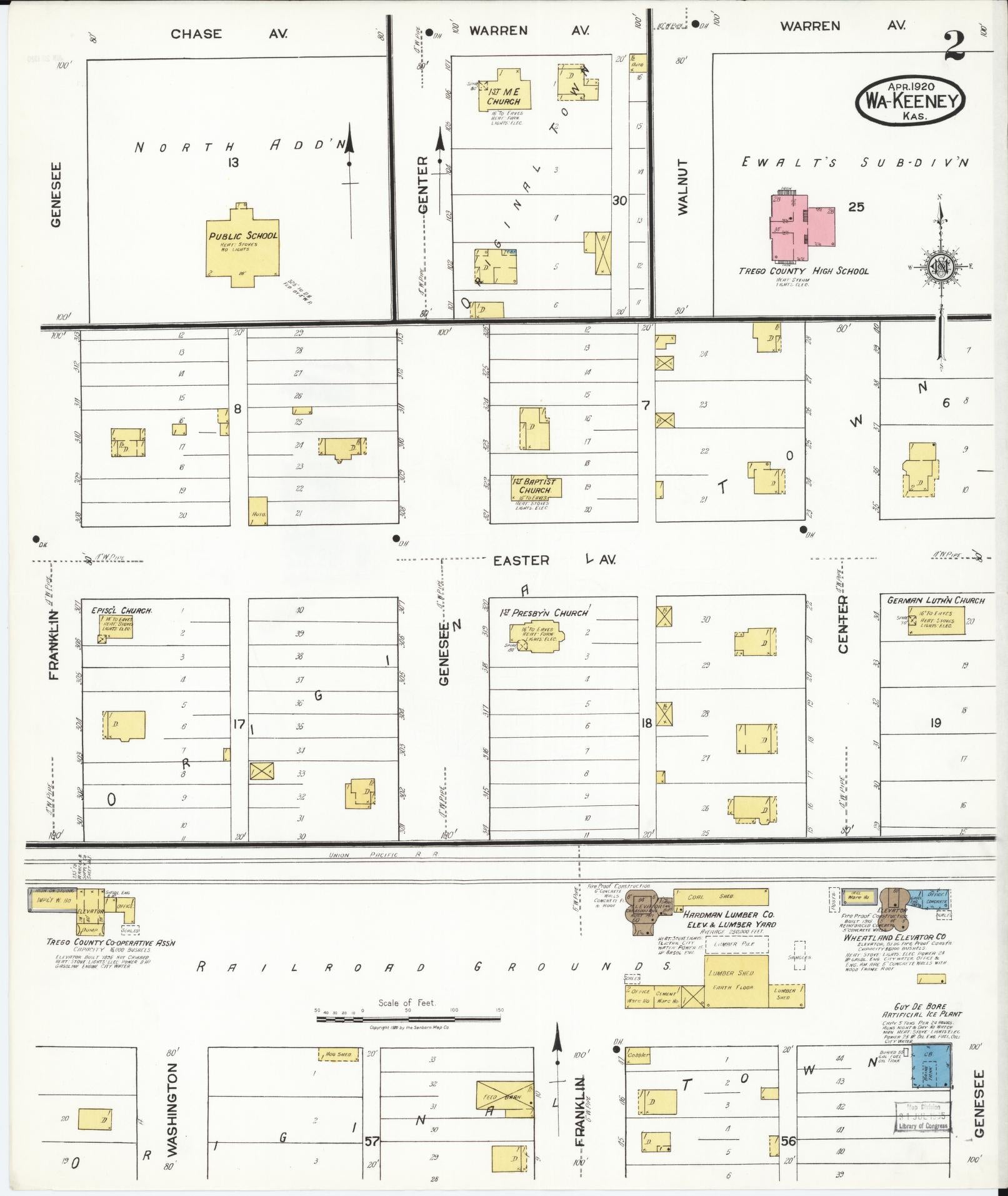 Sanborn Fire Insurance Map from Wa-keeney, Trego County, Kansas (1920), Sheet #0002 - Historic Sanborn Fire Insurance Map Print, vintage old map wall art, antique decor, genealogy gift, Kansas Kansas map