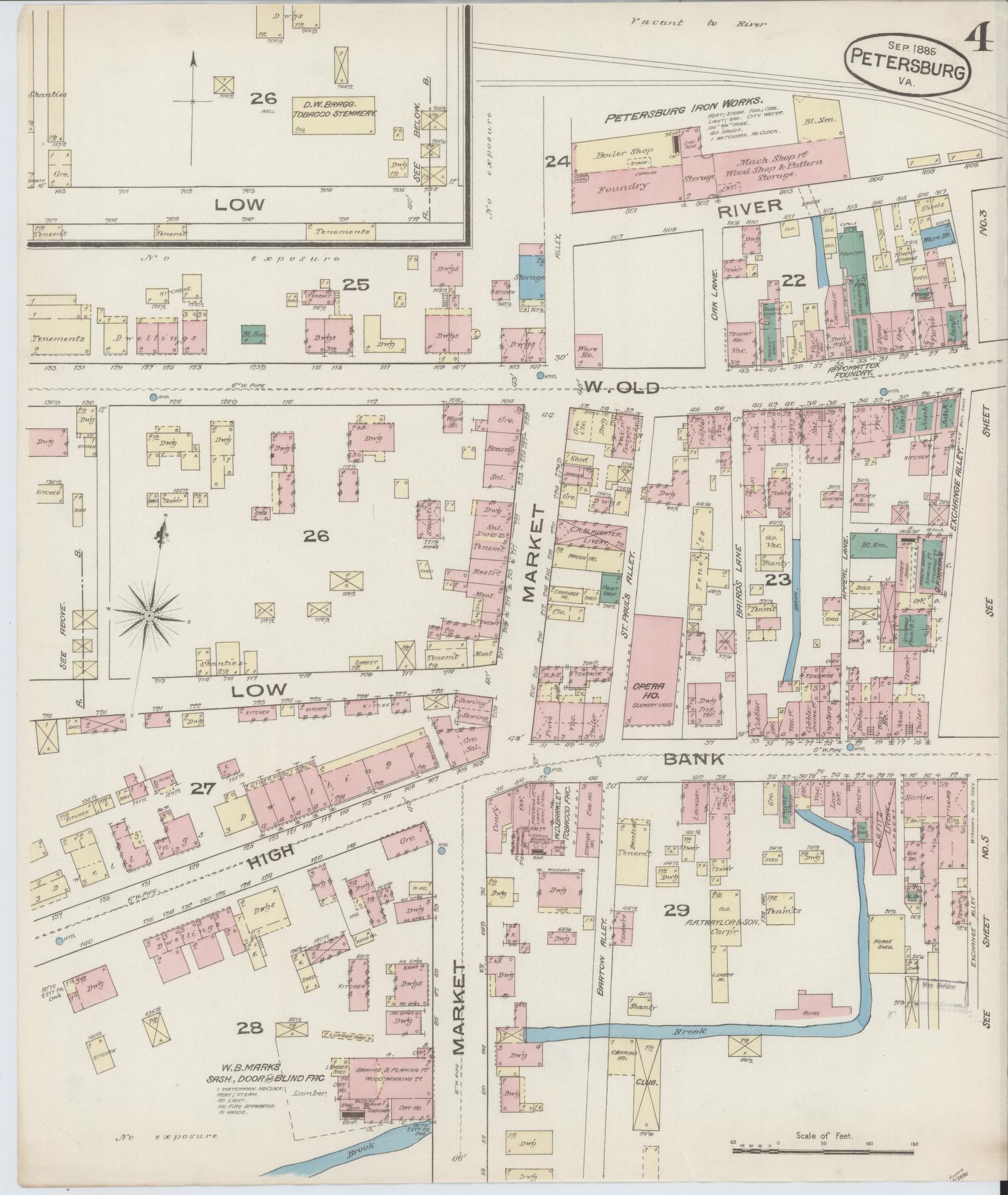 Sanborn Fire Insurance Map from Petersburg, Independent Cities, Virginia (1885), Sheet #0004 - Complete Map Set gallery image, historic Sanborn map, vintage wall art, Virginia Virginia