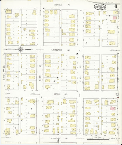Sanborn Fire Insurance Map from Pittsburg, Crawford County, Kansas (1913), Sheet #0006 - Complete Map Set gallery image, historic Sanborn map, vintage wall art, Kansas Kansas