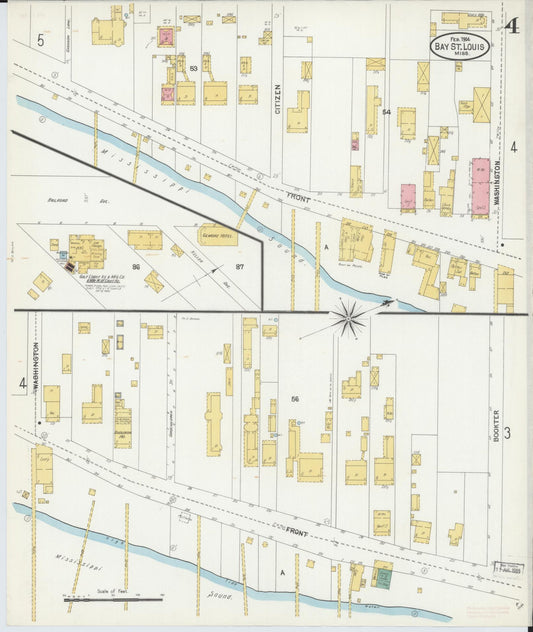 Sanborn Fire Insurance Map from Bay Saint Louis, Hancock County, Mississippi (1904), Sheet #0004 - Historic Sanborn Fire Insurance Map Print, vintage old map wall art, antique decor, genealogy gift, Mississippi Mississippi map