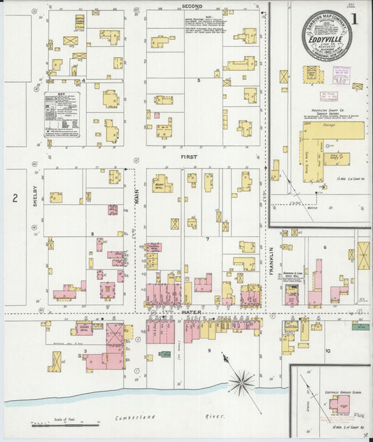 Sanborn Fire Insurance Map from Eddyville, Lyon County, Kentucky (1905), Sheet #0001 - Complete Map Set gallery image, historic Sanborn map, vintage wall art, Kentucky Kentucky