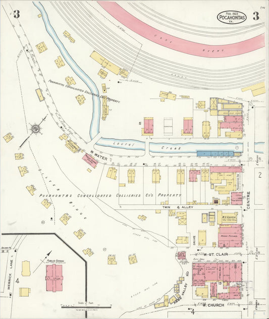 Sanborn Fire Insurance Map from Pocahontas, Tazewell County, Virginia (1923), Sheet #0003 - Historic Sanborn Fire Insurance Map Print, vintage old map wall art, antique decor, genealogy gift, Virginia Virginia map