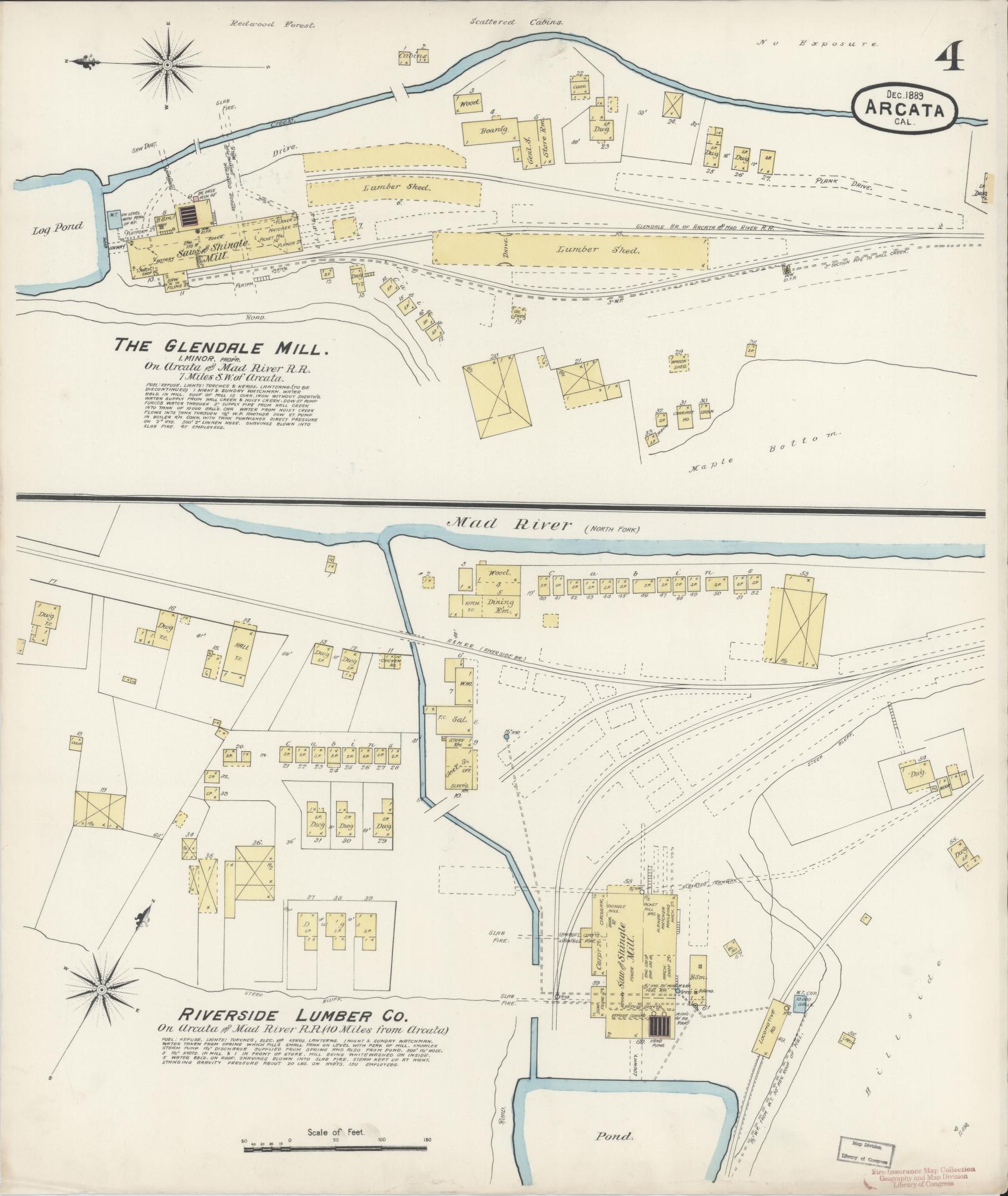 Sanborn Fire Insurance Map from Arcata, Humboldt County, California (1889), Sheet #0004 - Historic Sanborn Fire Insurance Map Print, vintage old map wall art, antique decor, genealogy gift, California California map