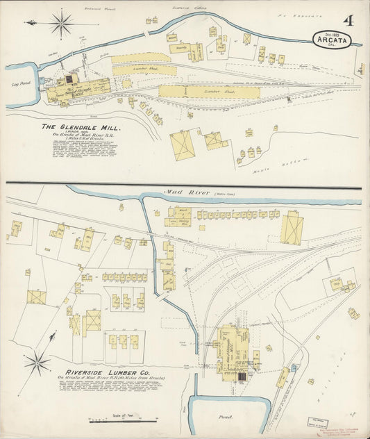 Sanborn Fire Insurance Map from Arcata, Humboldt County, California (1889), Sheet #0004 - Historic Sanborn Fire Insurance Map Print, vintage old map wall art, antique decor, genealogy gift, California California map