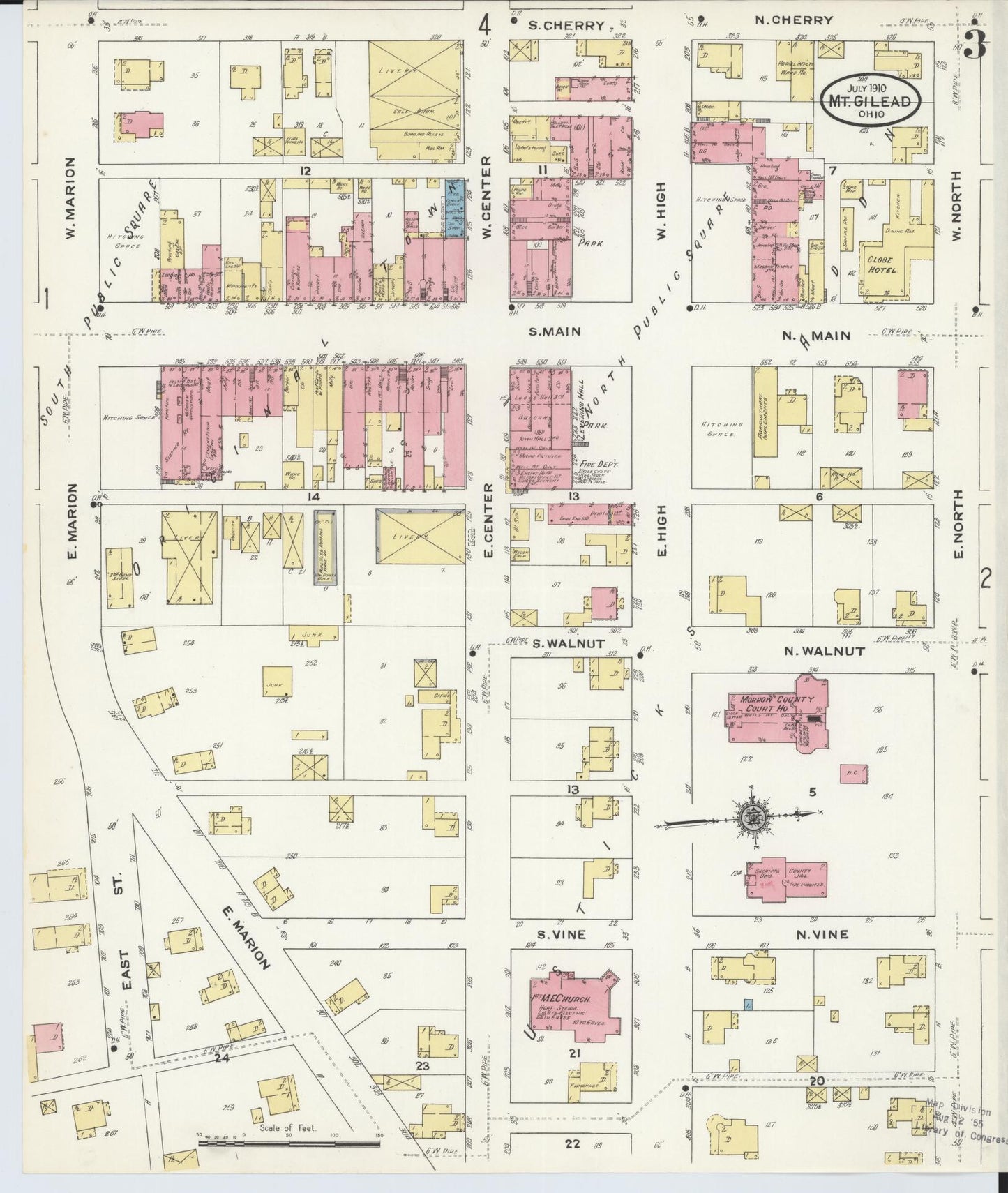 Sanborn Fire Insurance Map from Mount Gilead, Morrow County, Ohio (1910), Sheet #0003 - Complete Map Set gallery image, historic Sanborn map, vintage wall art, Ohio Ohio