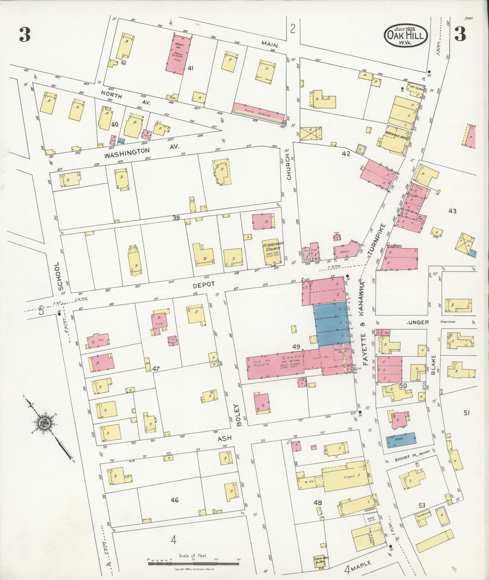 Sanborn Fire Insurance Map from Oak Hill, Fayette County, West Virginia (1926), Sheet #0003 - Complete Map Set gallery image, historic Sanborn map, vintage wall art, West Virginia West Virginia