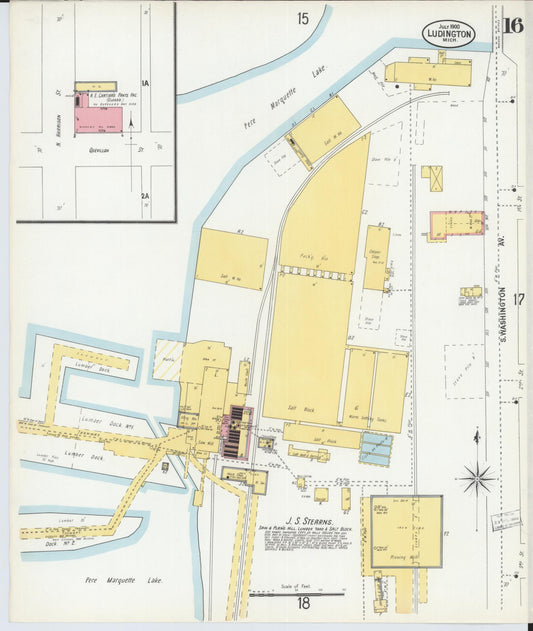 Sanborn Fire Insurance Map from Ludington, Mason County, Michigan (1900), Sheet #0016 - Historic Sanborn Fire Insurance Map Print, vintage old map wall art, antique decor, genealogy gift, Michigan Michigan map
