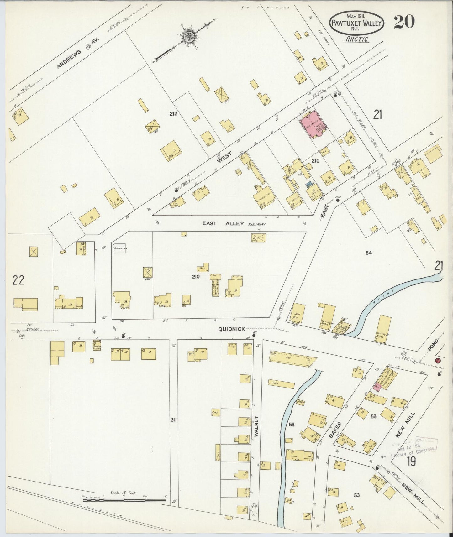 Sanborn Fire Insurance Map from Pawtuxet Valley, Kent and Providence Counties, Rhode Island (1911), Sheet #0020 - Historic Sanborn Fire Insurance Map Print, vintage old map wall art, antique decor, genealogy gift, Washington Washington map