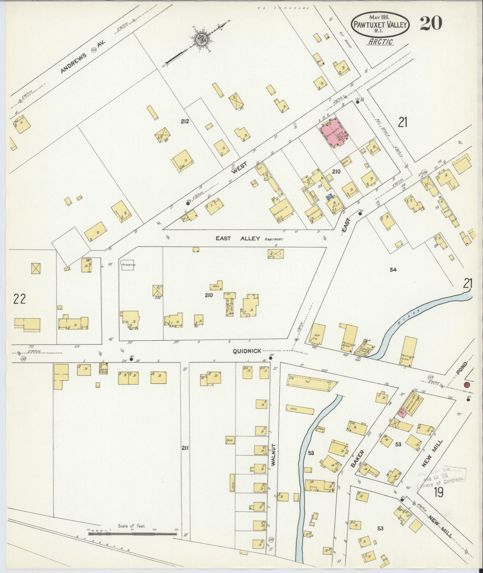 Sanborn Fire Insurance Map from Pawtuxet Valley, Kent and Providence Counties, Rhode Island (1911), Sheet #0020 - Historic Sanborn Fire Insurance Map Print, vintage old map wall art, antique decor, genealogy gift, Washington Washington map