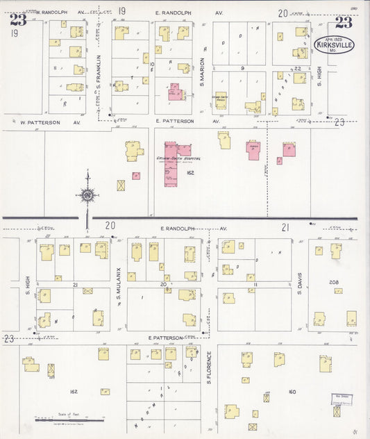 Sanborn Fire Insurance Map from Kirksville, Adair County, Missouri (1925), Sheet #0023 - Historic Sanborn Fire Insurance Map Print, vintage old map wall art, antique decor, genealogy gift, Missouri Missouri map