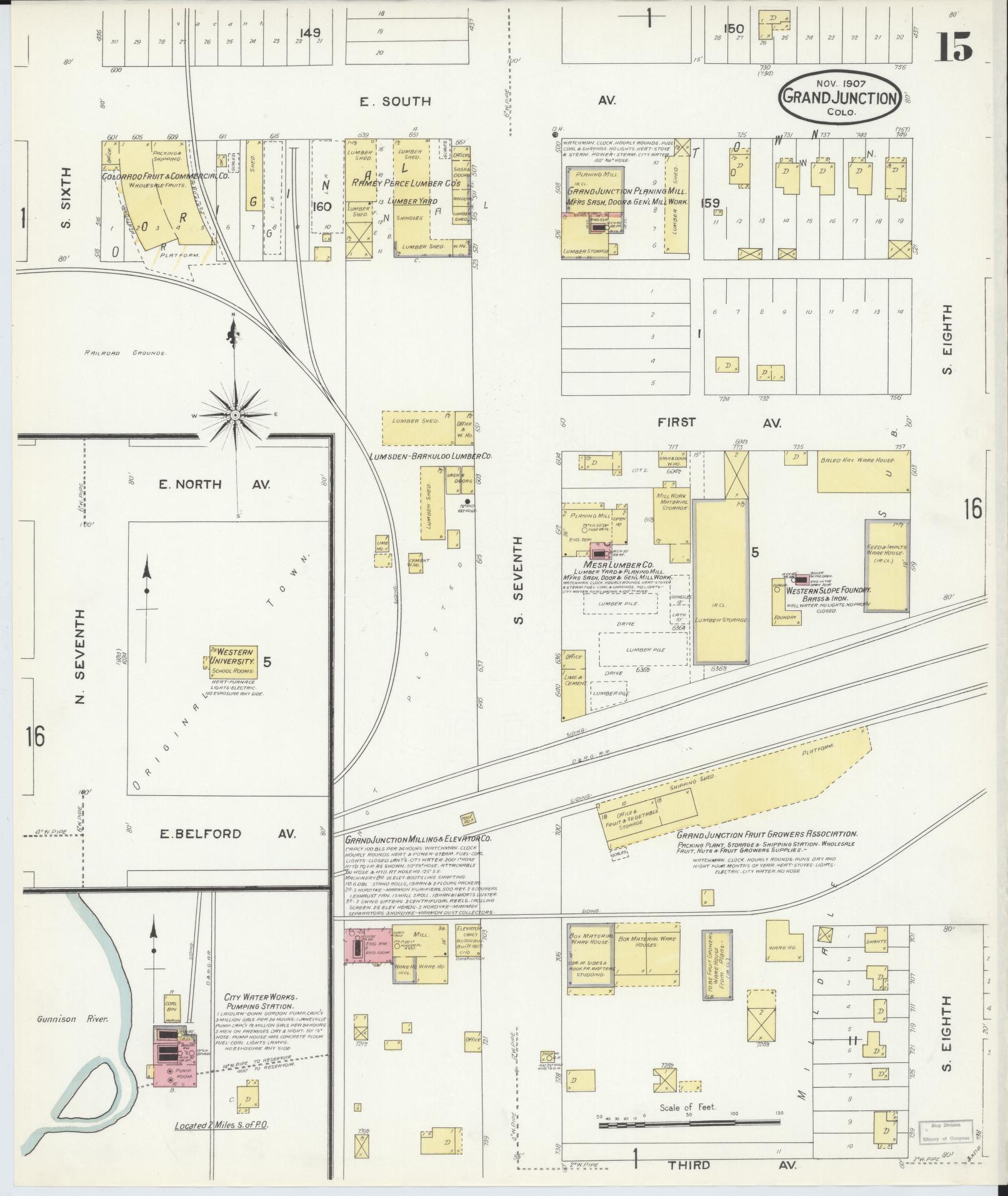 Sanborn Fire Insurance Map from Grand Junction, Mesa County, Colorado (1907), Sheet #0015 - Complete Map Set gallery image, historic Sanborn map, vintage wall art, Colorado Colorado