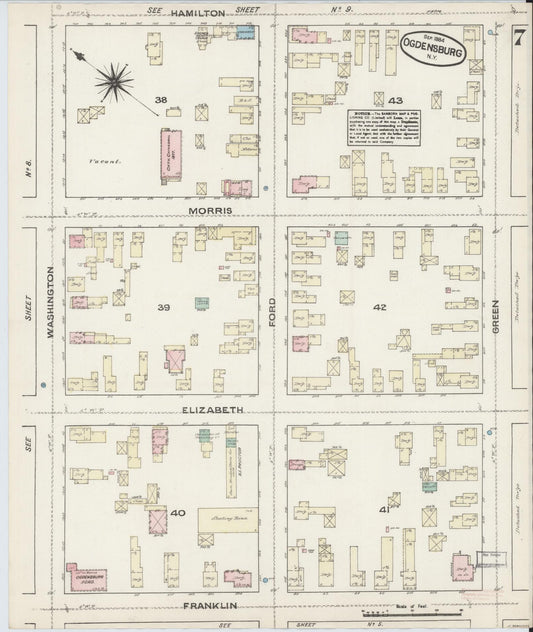 Sanborn Fire Insurance Map from Ogdensburg, St. Lawrence County, New York (1884), Sheet #0007 - Historic Sanborn Fire Insurance Map Print, vintage old map wall art, antique decor, genealogy gift, New York New York map
