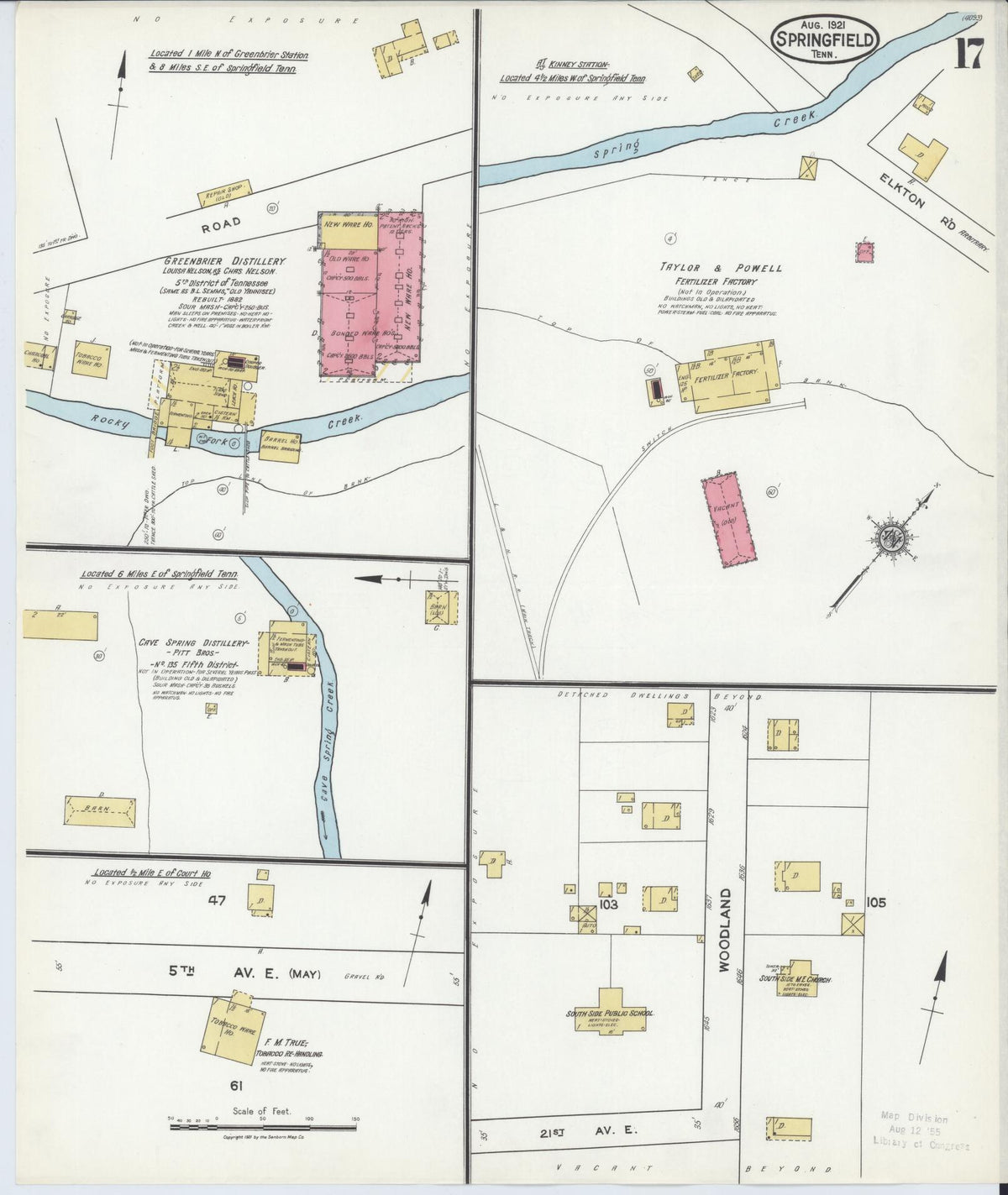 Sanborn Fire Insurance Map from Springfield, Robertson County, Tennessee (1921), Sheet #0017 - Complete Map Set gallery image, historic Sanborn map, vintage wall art, Tennessee Tennessee