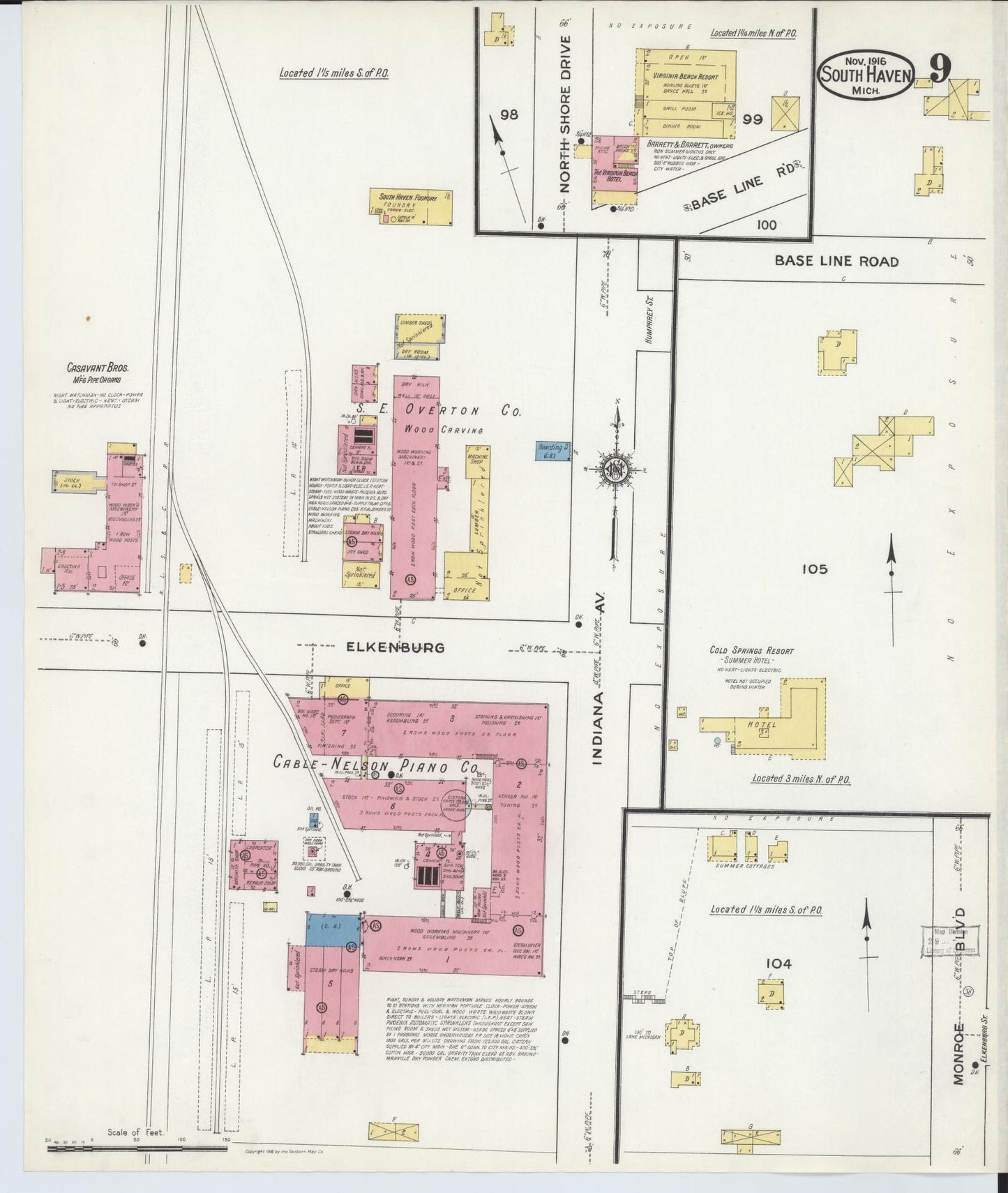 Sanborn Fire Insurance Map from South Haven, Van Buren County, Michigan (1916), Sheet #0009 - Complete Map Set gallery image, historic Sanborn map, vintage wall art, Michigan Michigan