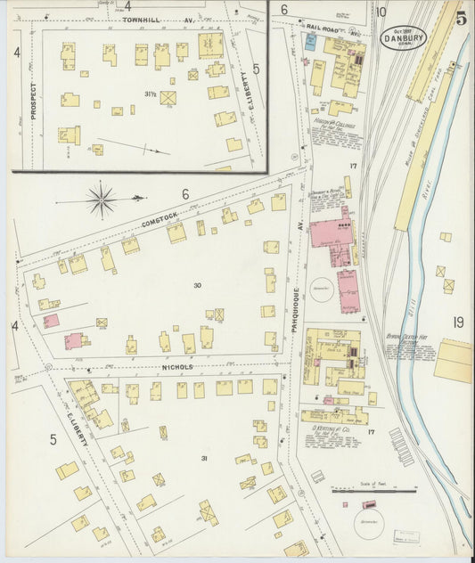 Sanborn Fire Insurance Map from Danbury, Fairfield County, Connecticut (1897), Sheet #0005 - Historic Sanborn Fire Insurance Map Print, vintage old map wall art, antique decor, genealogy gift, Connecticut Connecticut map