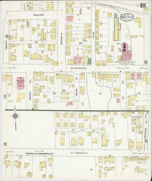Sanborn Fire Insurance Map from Natchez, Adams County, Mississippi (1910), Sheet #0018 - Historic Sanborn Fire Insurance Map Print, vintage old map wall art, antique decor, genealogy gift, Mississippi Mississippi map