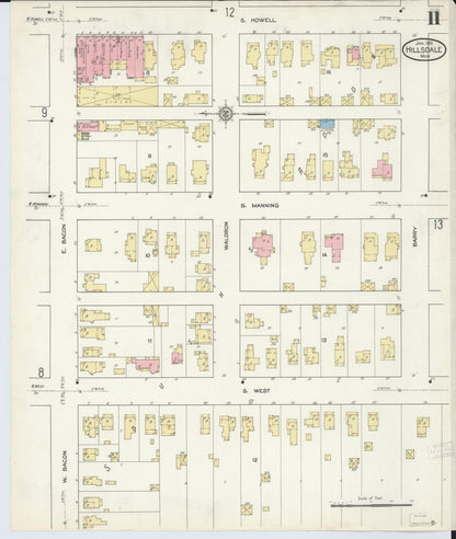 Sanborn Fire Insurance Map from Hillsdale, Hillsdale County, Michigan (1913), Sheet #0011 - Complete Map Set gallery image, historic Sanborn map, vintage wall art, Michigan Michigan