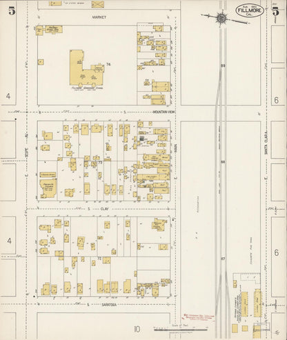 Sanborn Fire Insurance Map from Fillmore, Ventura County, California (1923), Sheet #0005 - Complete Map Set gallery image, historic Sanborn map, vintage wall art, California California