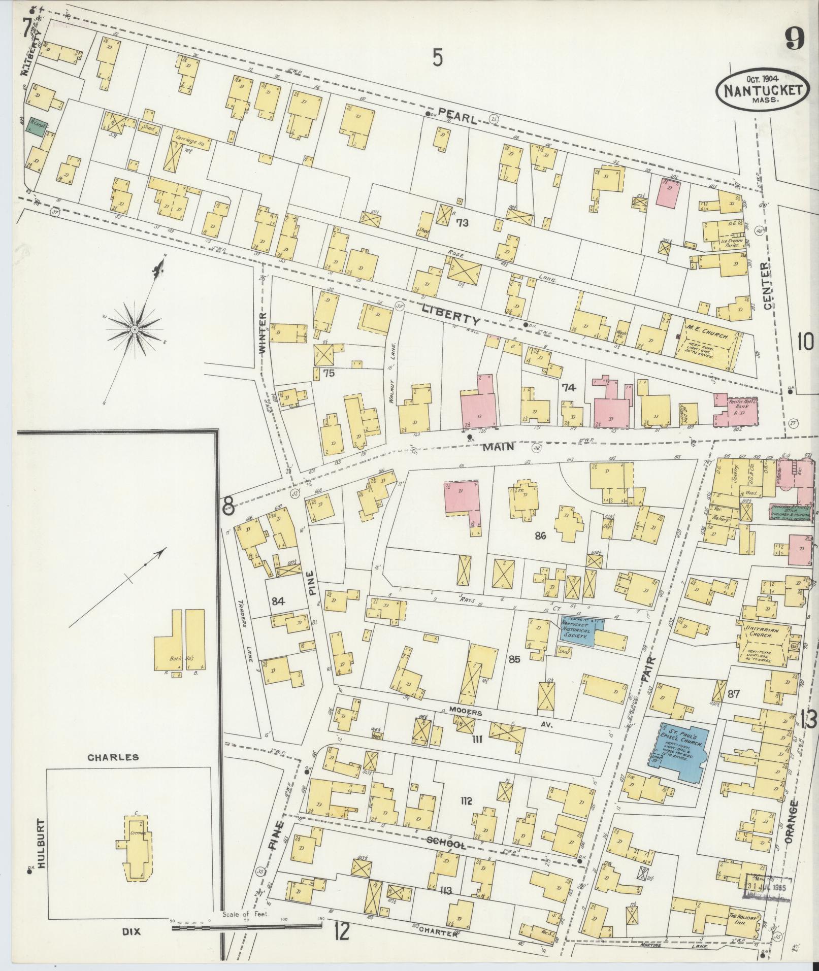 Sanborn Fire Insurance Map from Nantucket, Nantucket County, Massachusetts (1904), Sheet #0009 - Historic Sanborn Fire Insurance Map Print, vintage old map wall art, antique decor, genealogy gift, Massachusetts Massachusetts map