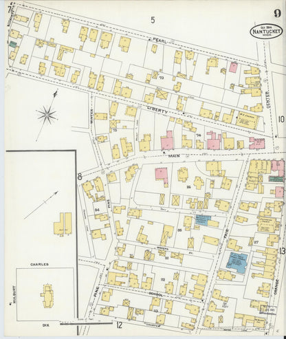 Sanborn Fire Insurance Map from Nantucket, Nantucket County, Massachusetts (1904), Sheet #0009 - Historic Sanborn Fire Insurance Map Print, vintage old map wall art, antique decor, genealogy gift, Massachusetts Massachusetts map