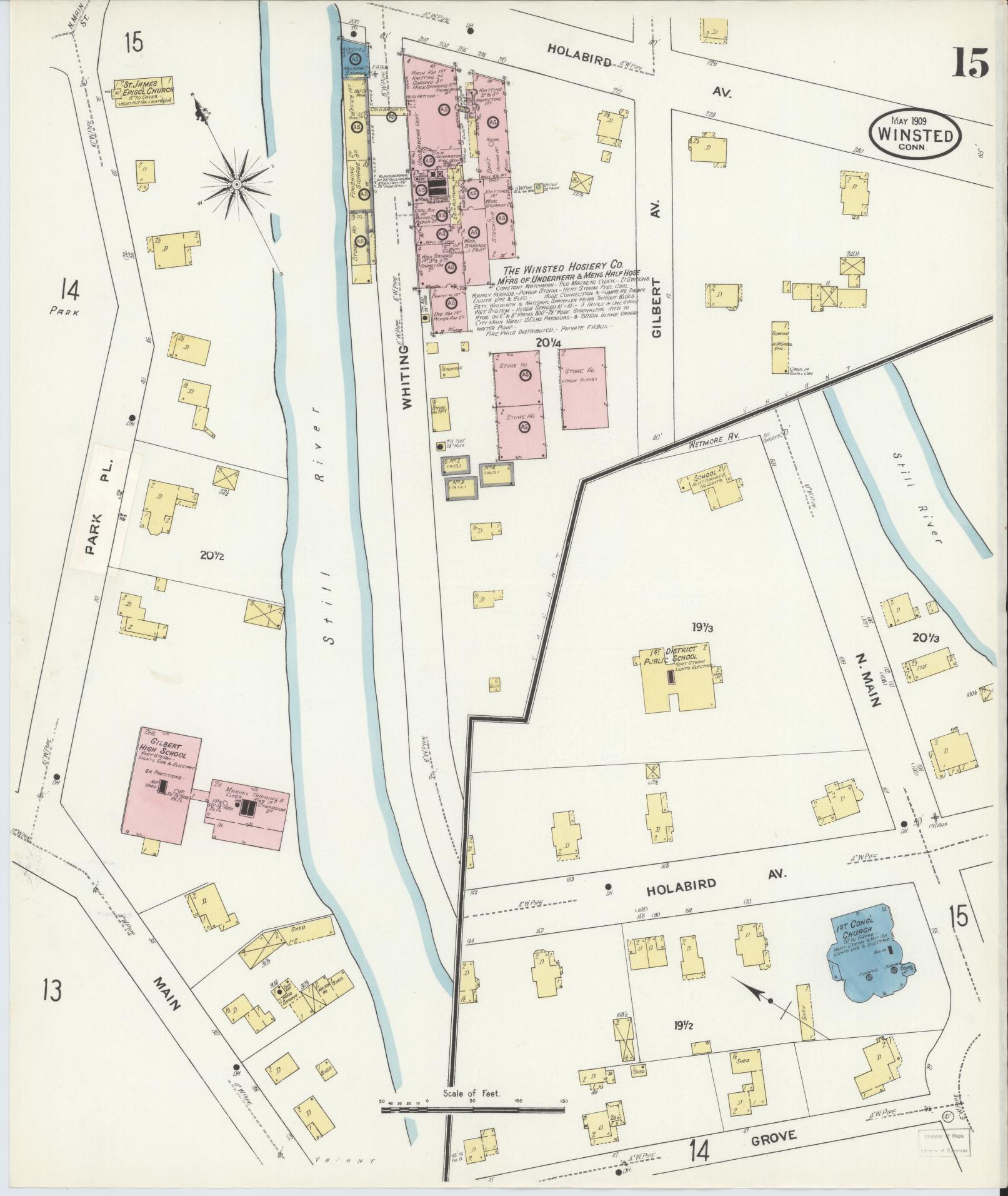 Sanborn Fire Insurance Map from Winsted, Litchfield County, Connecticut (1909), Sheet #0015 - Complete Map Set gallery image, historic Sanborn map, vintage wall art, Connecticut Connecticut