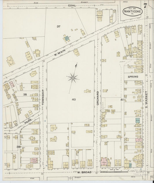 Sanborn Fire Insurance Map from Nanticoke, Luzerne County, Pennsylvania (1888), Sheet #0007 - Historic Sanborn Fire Insurance Map Print, vintage old map wall art, antique decor, genealogy gift, Pennsylvania Pennsylvania map