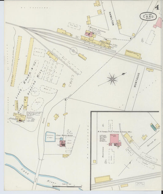 Sanborn Fire Insurance Map from Caro, Tuscola County, Michigan (1895), Sheet #0004 - Historic Sanborn Fire Insurance Map Print, vintage old map wall art, antique decor, genealogy gift, Michigan Michigan map