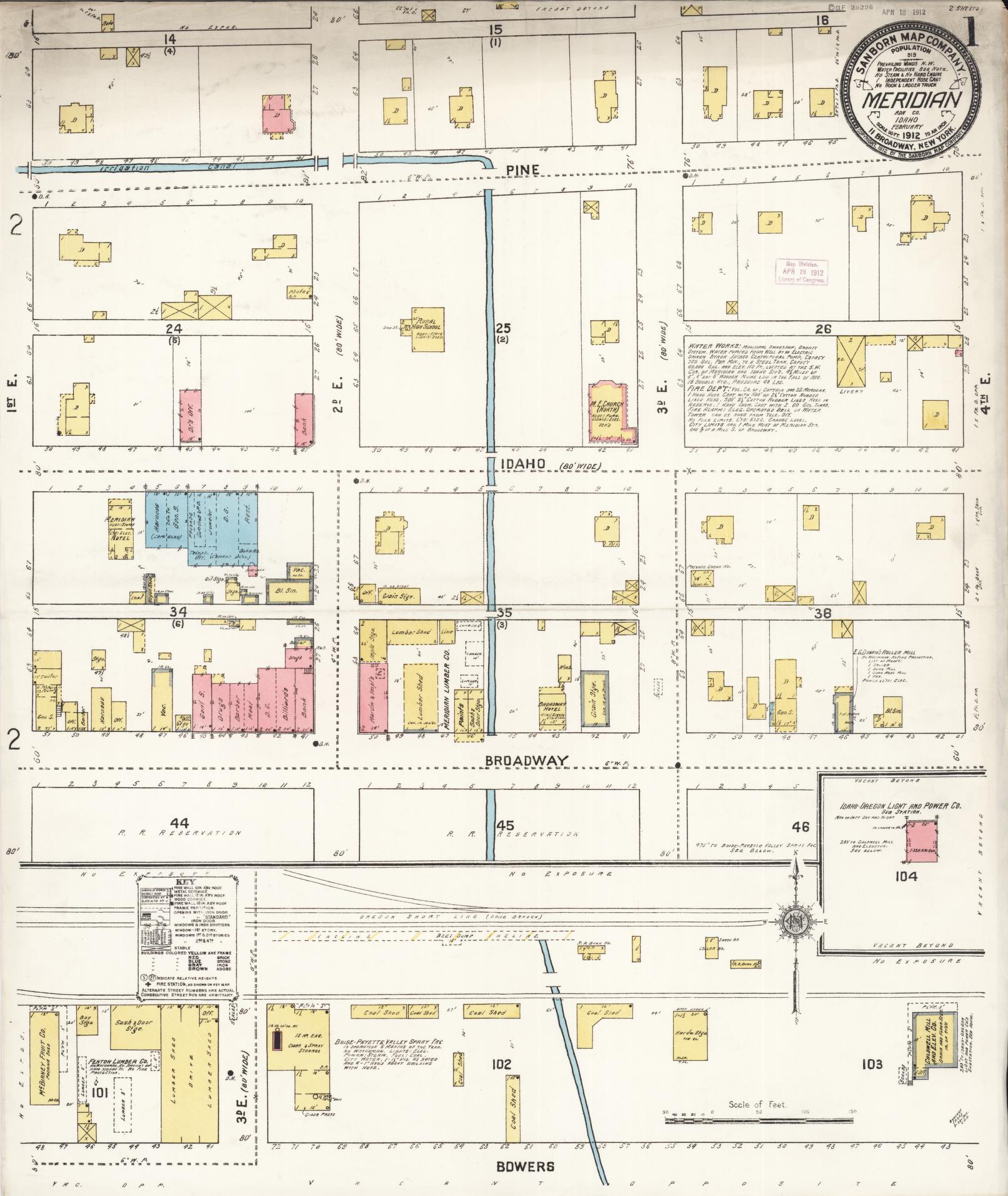 Sanborn Fire Insurance Map from Meridian, Ada County, Idaho (1912), Sheet #0001 - Complete Map Set gallery image, historic Sanborn map, vintage wall art, Idaho Idaho