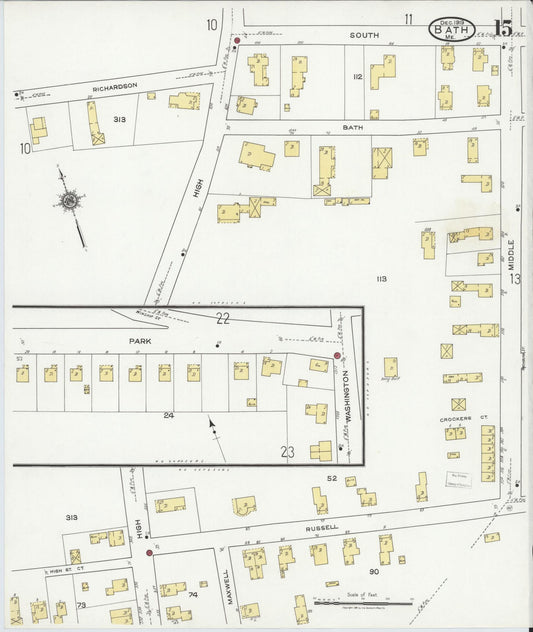 Sanborn Fire Insurance Map from Bath, Sagadahoc County, Maine (1919), Sheet #0015 - Historic Sanborn Fire Insurance Map Print, vintage old map wall art, antique decor, genealogy gift, Maine Maine map