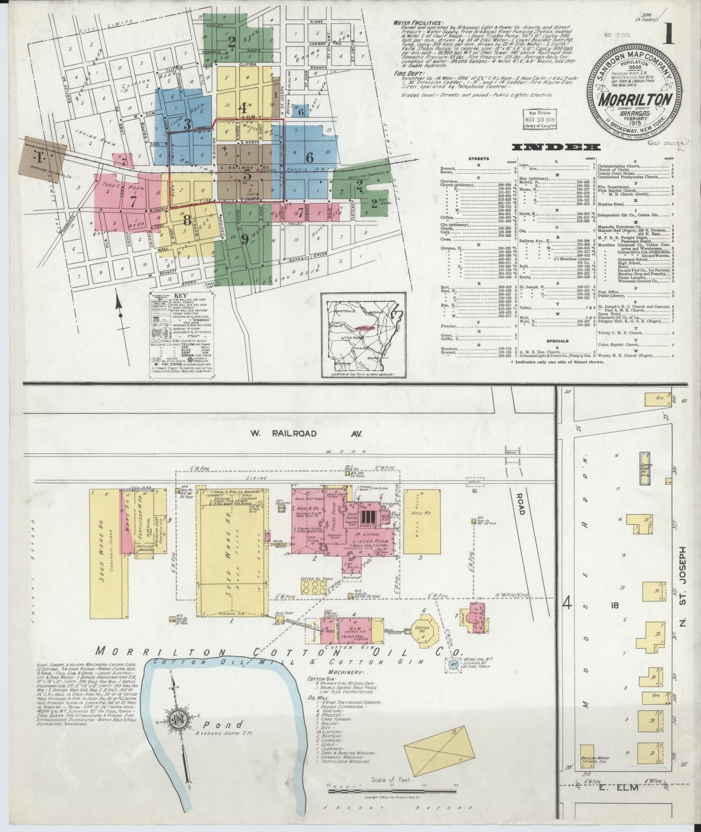 Sanborn Fire Insurance Map from Morrilton, Conway County, Arkansas (1919), Sheet #0001 - Complete Map Set gallery image, historic Sanborn map, vintage wall art, Arkansas Arkansas