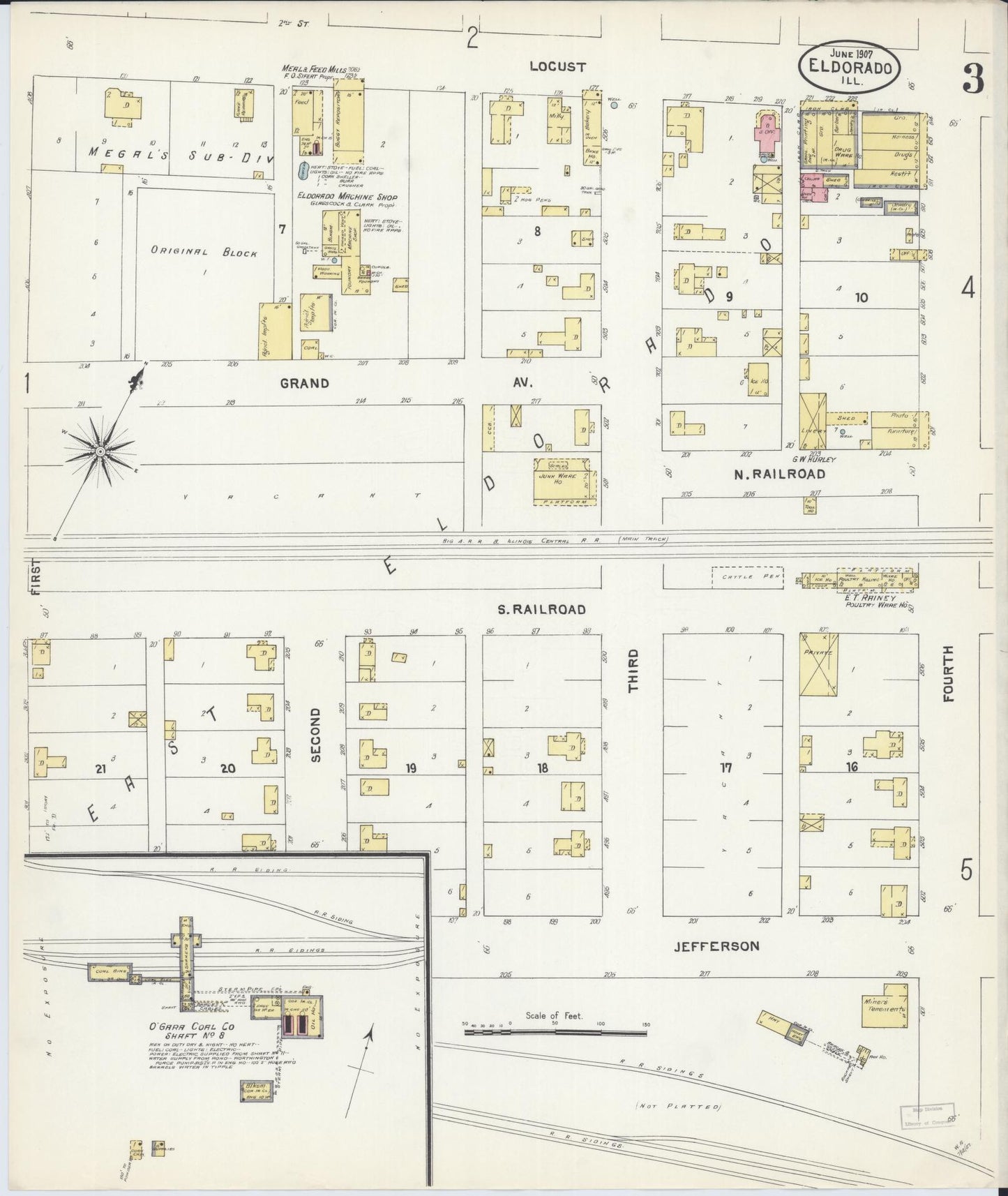 Sanborn Fire Insurance Map from Eldorado, Saline County, Illinois (1907), Sheet #0003 - Historic Sanborn Fire Insurance Map Print, vintage old map wall art, antique decor, genealogy gift, Illinois Illinois map