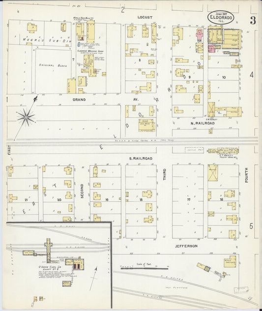 Sanborn Fire Insurance Map from Eldorado, Saline County, Illinois (1907), Sheet #0003 - Historic Sanborn Fire Insurance Map Print, vintage old map wall art, antique decor, genealogy gift, Illinois Illinois map