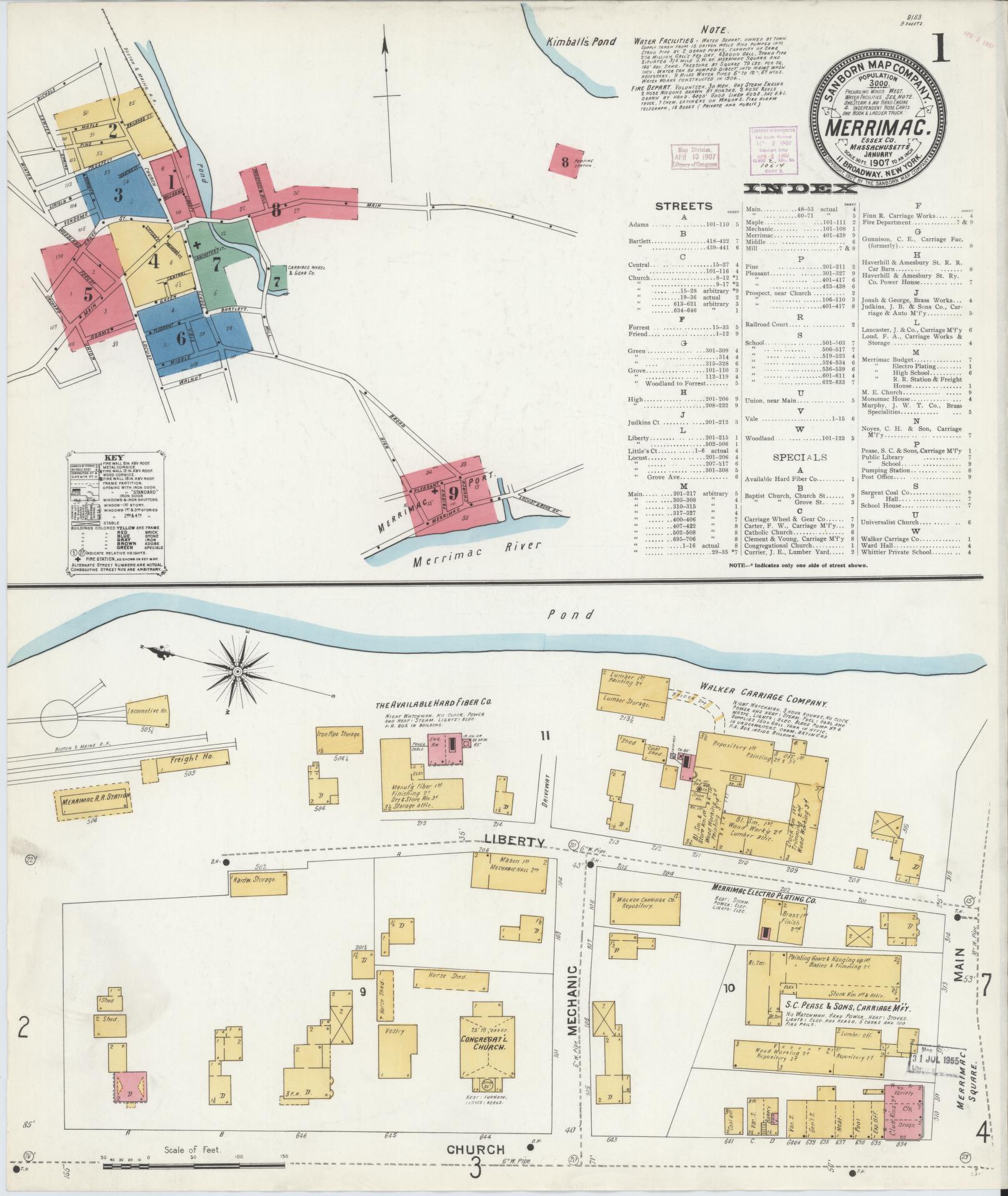 Sanborn Fire Insurance Map from Merrimac, Essex County, Massachusetts (1907), Sheet #0001 - Complete Map Set gallery image, historic Sanborn map, vintage wall art, Massachusetts Massachusetts