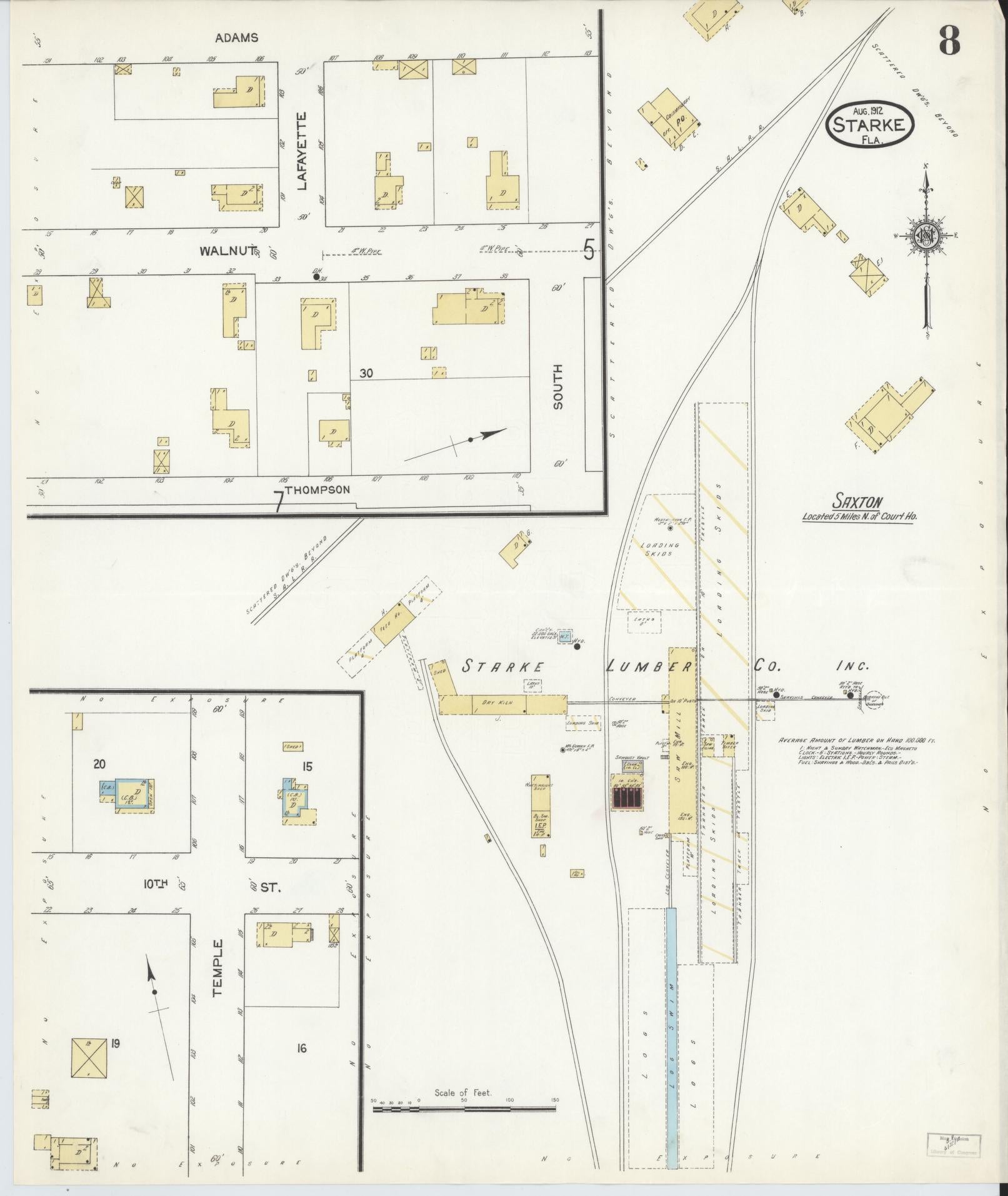 Sanborn Fire Insurance Map from Starke, Bradford County, Florida (1912), Sheet #0008 - Complete Map Set gallery image, historic Sanborn map, vintage wall art, Florida Florida