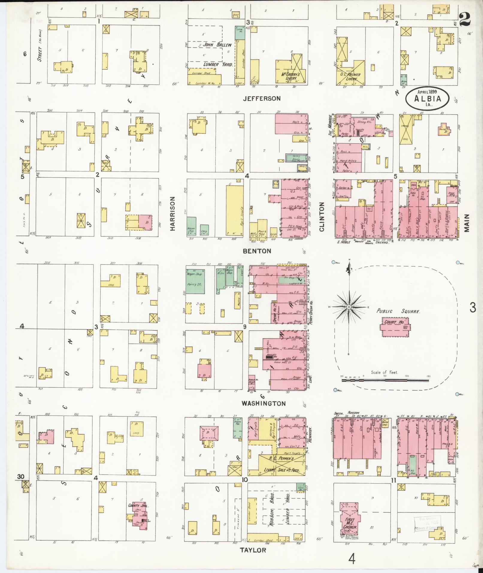 Sanborn Fire Insurance Map from Albia, Monroe County, Iowa (1899), Sheet #0002 - Historic Sanborn Fire Insurance Map Print