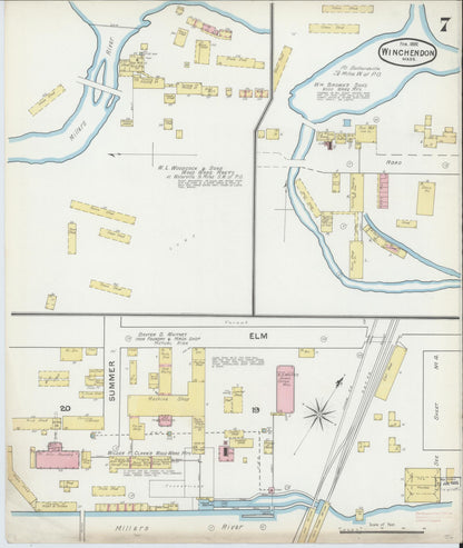 Sanborn Fire Insurance Map from Winchendon, Worcester County, Massachusetts (1892), Sheet #0007 - Historic Sanborn Fire Insurance Map Print, vintage old map wall art, antique decor, genealogy gift, Massachusetts Massachusetts map