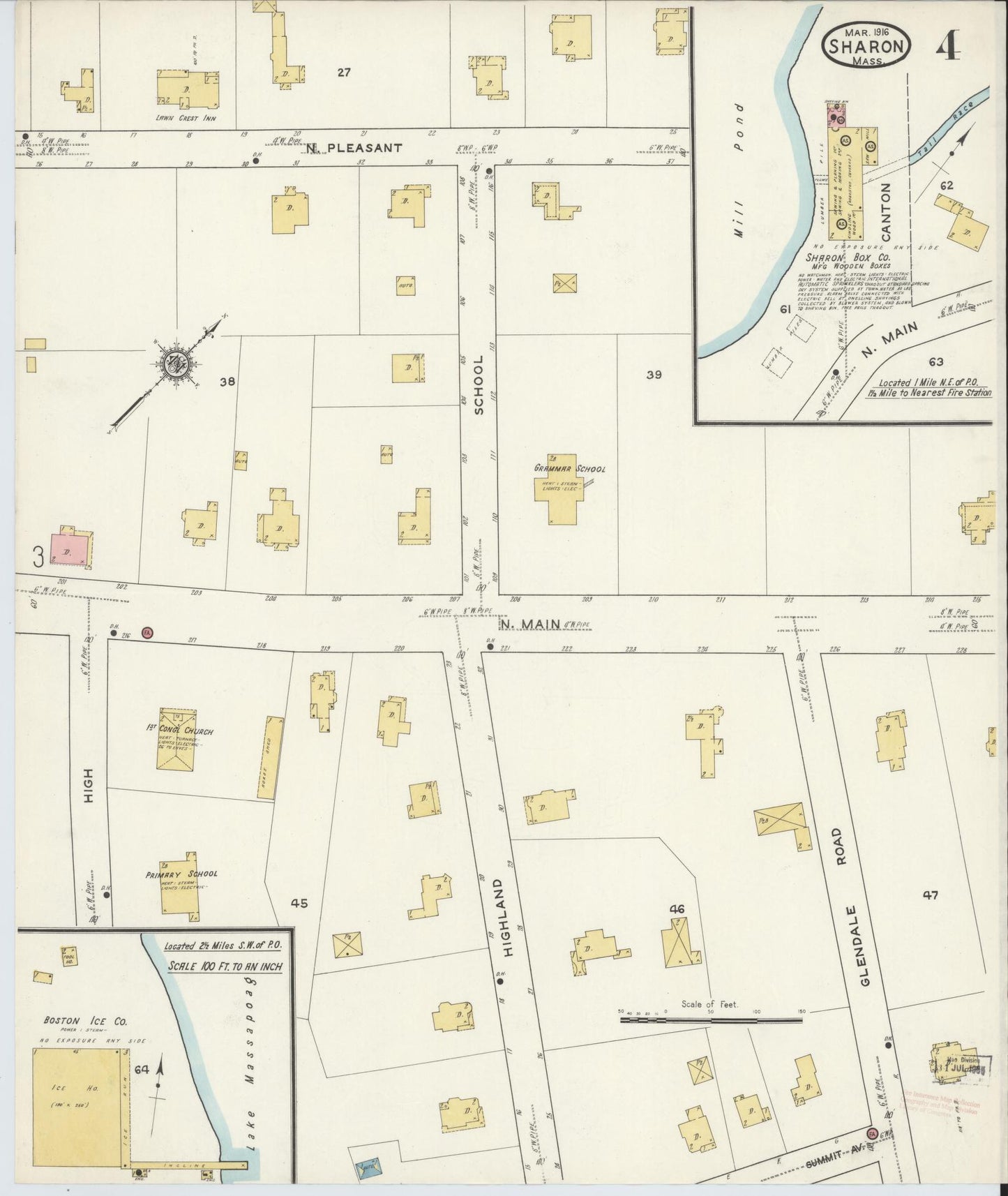 Sanborn Fire Insurance Map from Sharon, Norfolk County, Massachusetts (1916), Sheet #0004 - Complete Map Set gallery image, historic Sanborn map, vintage wall art, Massachusetts Massachusetts