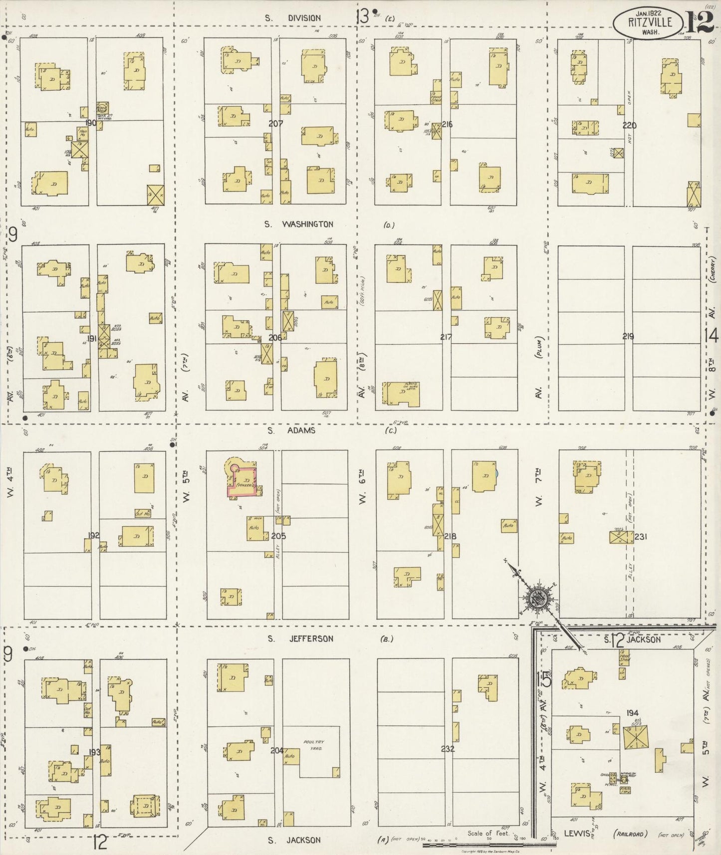 Sanborn Fire Insurance Map from Ritzville, Adams County, Washington (1922), Sheet #0012 - Complete Map Set gallery image, historic Sanborn map, vintage wall art, Washington Washington