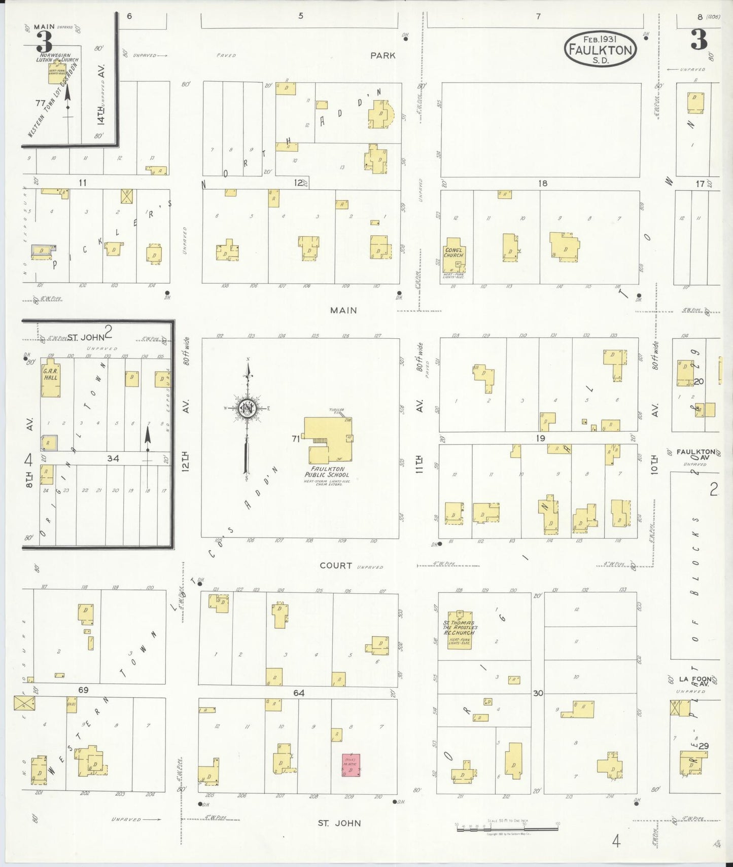 Sanborn Fire Insurance Map from Faulkton, Faulk County, South Dakota (1931), Sheet #0003 - Complete Map Set gallery image, historic Sanborn map, vintage wall art, South Dakota South Dakota