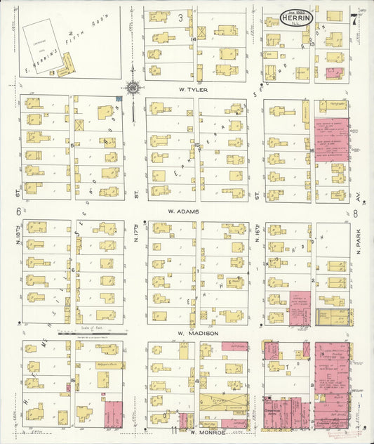 Sanborn Fire Insurance Map from Herrin, Williamson County, Illinois (1922), Sheet #0007 - Historic Sanborn Fire Insurance Map Print, vintage old map wall art, antique decor, genealogy gift, Illinois Illinois map