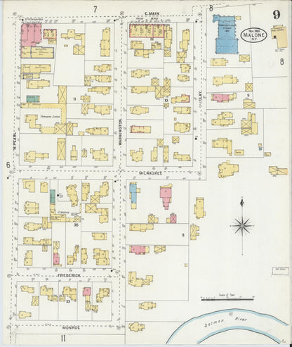 Sanborn Fire Insurance Map from Malone, Franklin County, New York (1903), Sheet #0009 - Historic Sanborn Fire Insurance Map Print, vintage old map wall art, antique decor, genealogy gift, New York New York map