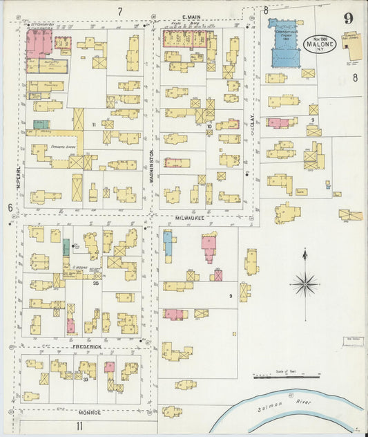 Sanborn Fire Insurance Map from Malone, Franklin County, New York (1903), Sheet #0009 - Historic Sanborn Fire Insurance Map Print, vintage old map wall art, antique decor, genealogy gift, New York New York map
