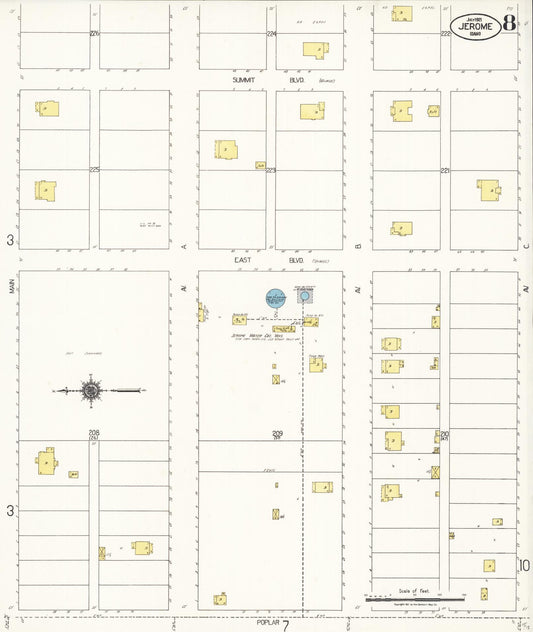 Sanborn Fire Insurance Map from Jerome, Jerome County, Idaho (1921), Sheet #0008 - Historic Sanborn Fire Insurance Map Print, vintage old map wall art, antique decor, genealogy gift, Idaho Idaho map