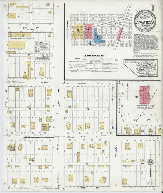 Sanborn Fire Insurance Map from Lone Wolf, Kiowa County, Oklahoma (1920), Sheet #0001 - Complete Map Set gallery image, historic Sanborn map, vintage wall art, Oklahoma Oklahoma