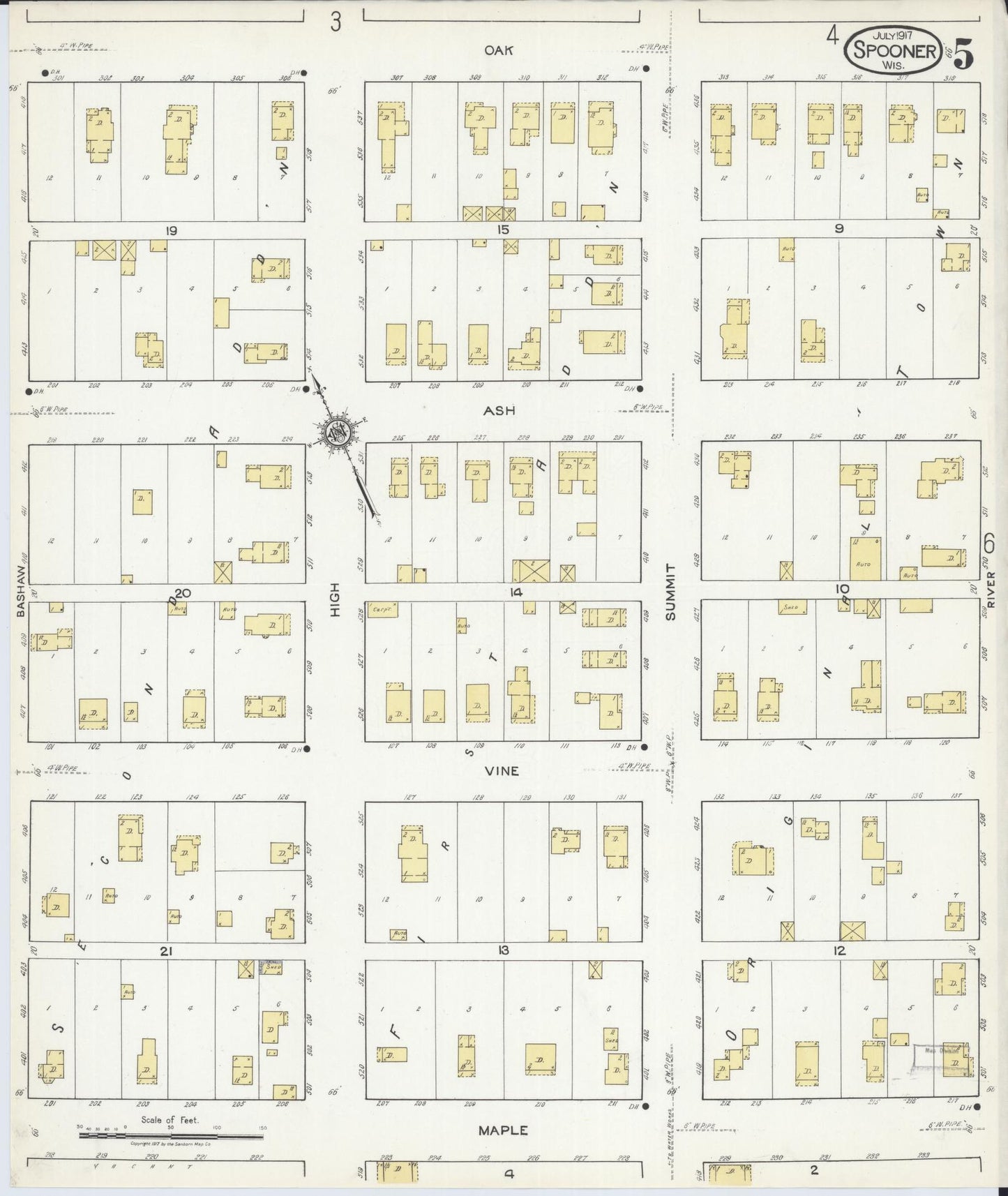 Sanborn Fire Insurance Map from Spooner, Washburn County, Wisconsin (1917), Sheet #0005 - Complete Map Set gallery image, historic Sanborn map, vintage wall art, Wisconsin Wisconsin