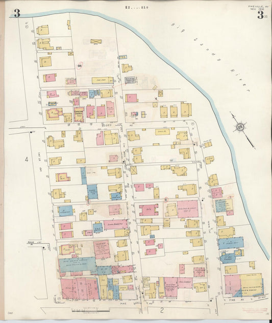 Sanborn Fire Insurance Map from Pikeville, Pike County, Kentucky (1949), Sheet #0003 - Historic Sanborn Fire Insurance Map Print, vintage old map wall art, antique decor, genealogy gift, Kentucky Kentucky map
