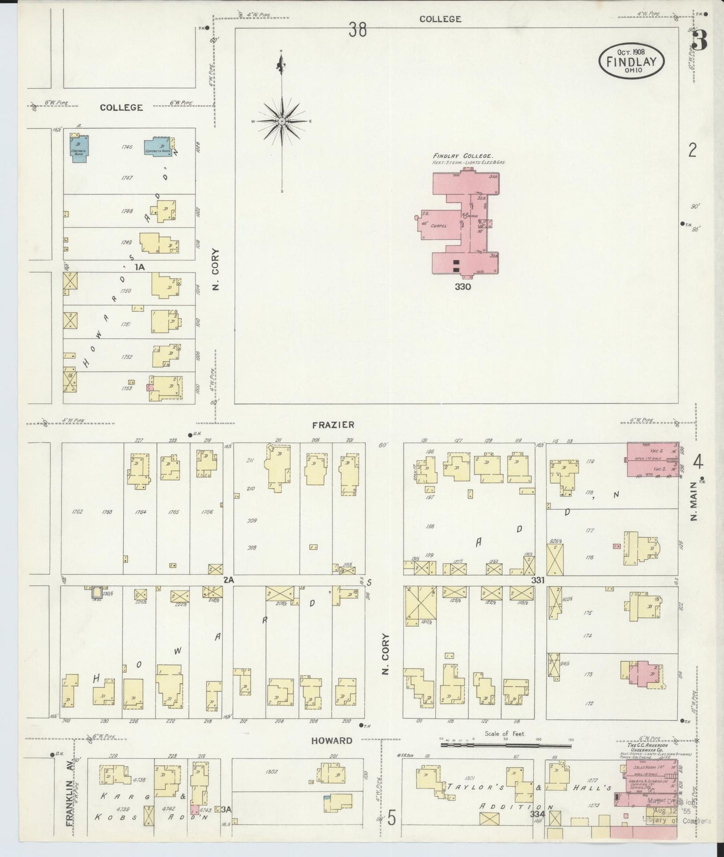 Sanborn Fire Insurance Map from Findlay, Hancock County, Ohio (1908), Sheet #0003 - Historic Sanborn Fire Insurance Map Print, vintage old map wall art, antique decor, genealogy gift, Ohio Ohio map