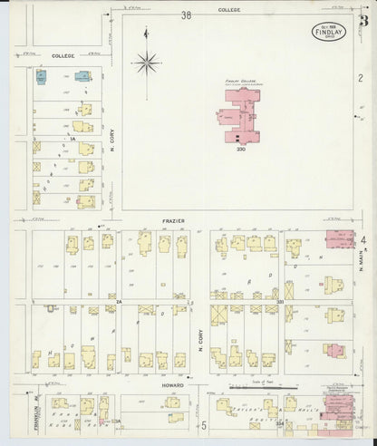 Sanborn Fire Insurance Map from Findlay, Hancock County, Ohio (1908), Sheet #0003 - Historic Sanborn Fire Insurance Map Print, vintage old map wall art, antique decor, genealogy gift, Ohio Ohio map