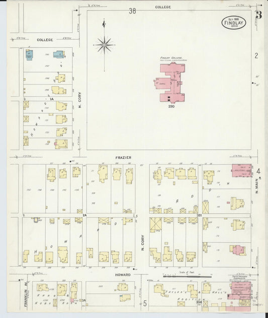 Sanborn Fire Insurance Map from Findlay, Hancock County, Ohio (1908), Sheet #0003 - Historic Sanborn Fire Insurance Map Print, vintage old map wall art, antique decor, genealogy gift, Ohio Ohio map