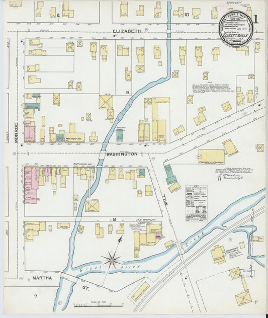Sanborn Fire Insurance Map from Ellicottville, Cattaraugus County, New York (1892), Sheet #0001 - Historic Sanborn Fire Insurance Map Print, vintage old map wall art, antique decor, genealogy gift, New York New York map